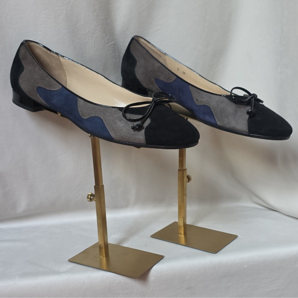 Amalfi Made In Italy Womens Suede Ballet Flat Slip-On Bow Black Gray Blue 9M - Picture 12 of 14